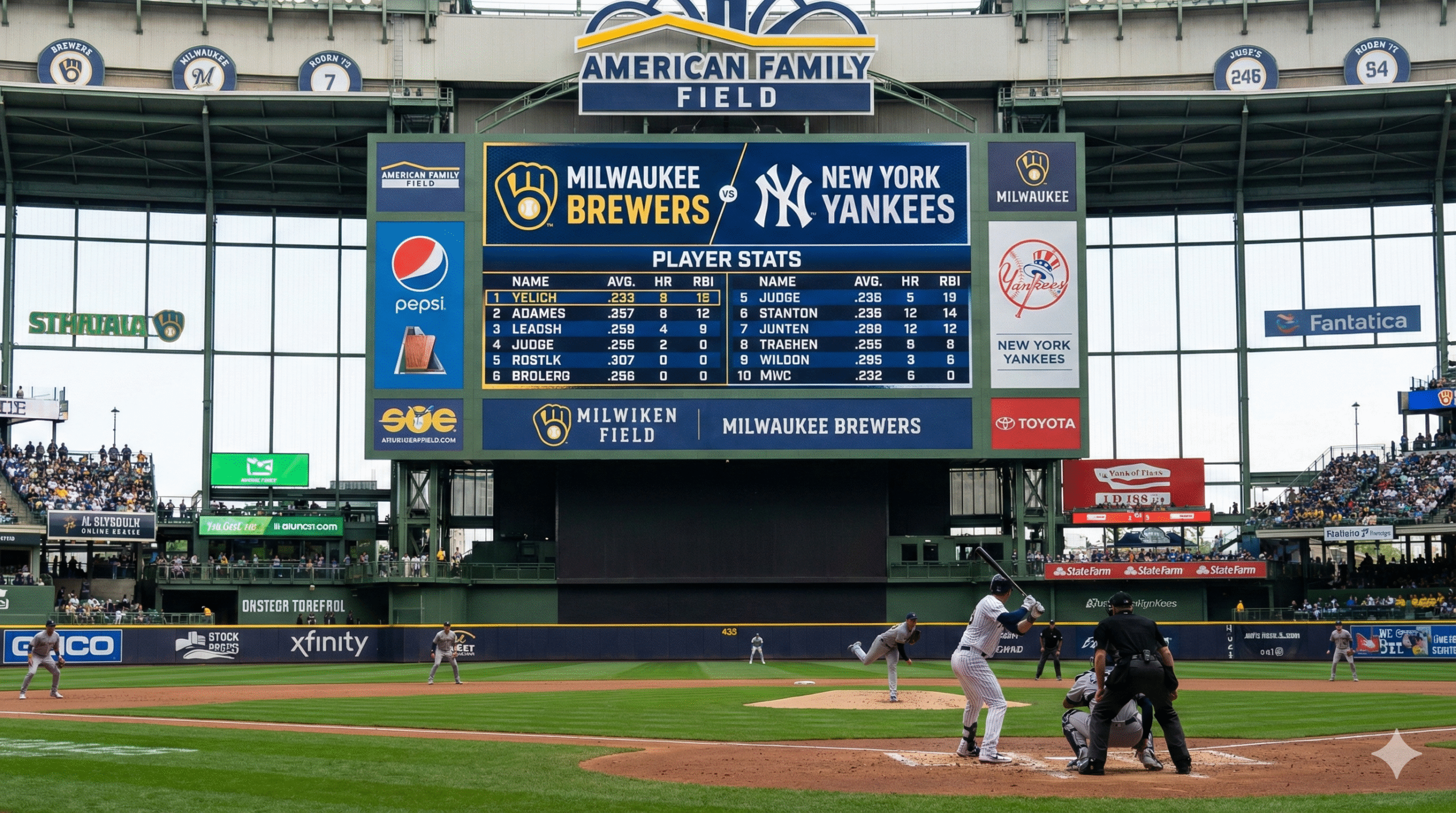 Milwaukee Brewers vs New York Yankees Match Player Stats