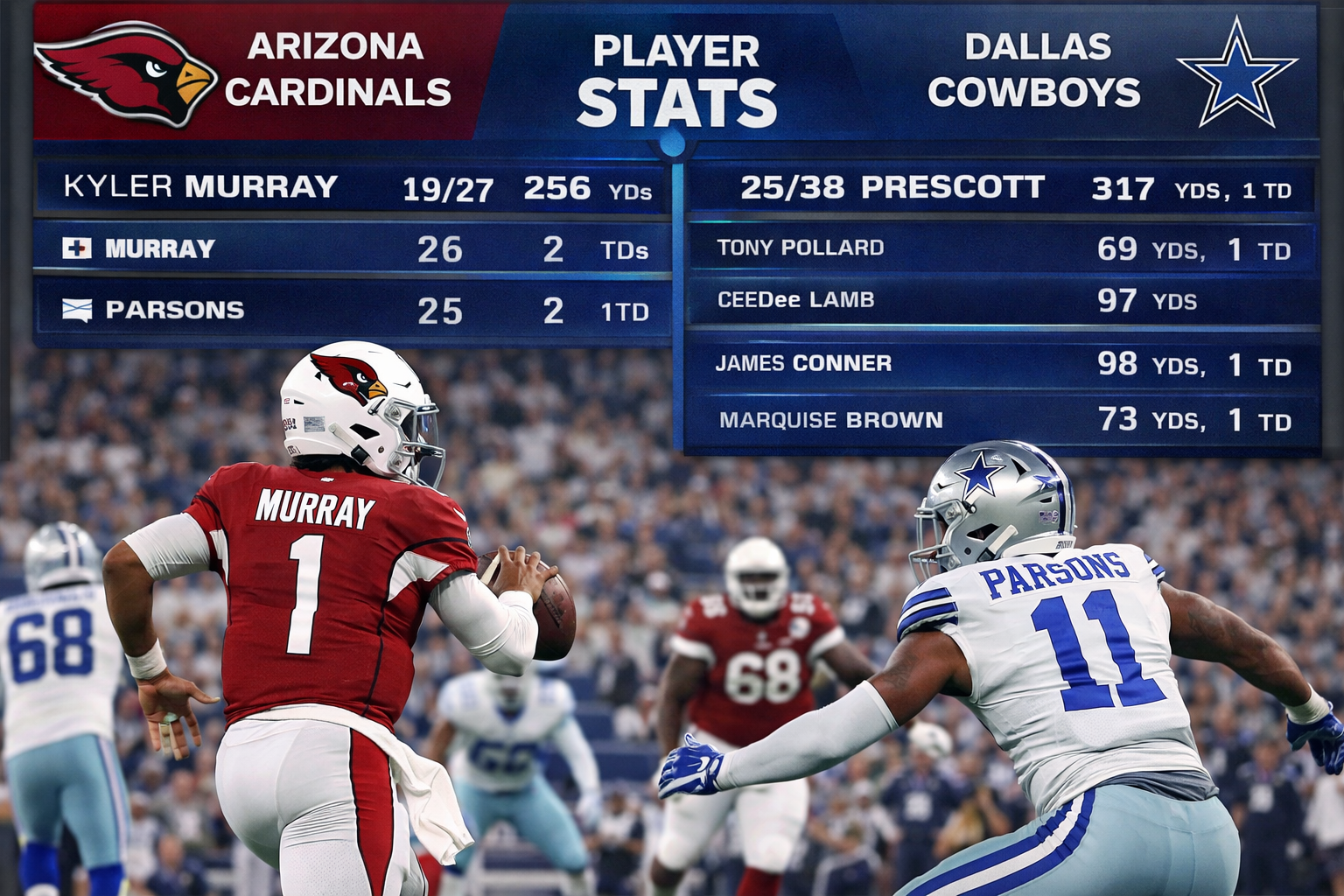 Arizona Cardinals vs Dallas Cowboys Match Player Stats