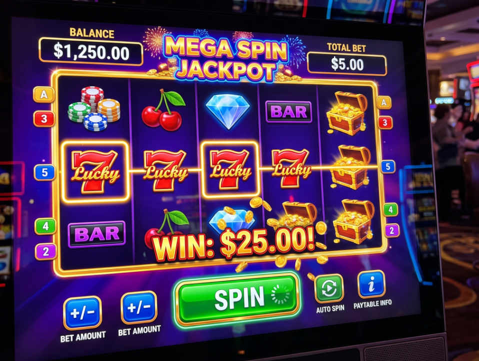 1. A slots betting game machine at a casino. Ye b check krain ye b ni add hua