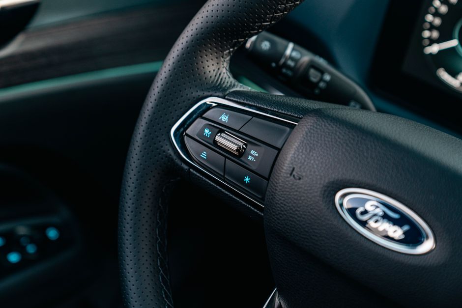 Ford vehicle dashboard displaying advanced safety technology features and driver assistance systems
